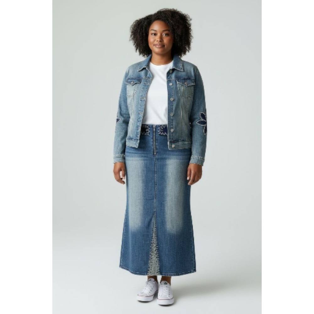 CJ Crest Jeans Milky Way Jacket & Skirt Set Embroidered Lace Trim 3X Vintage 90s